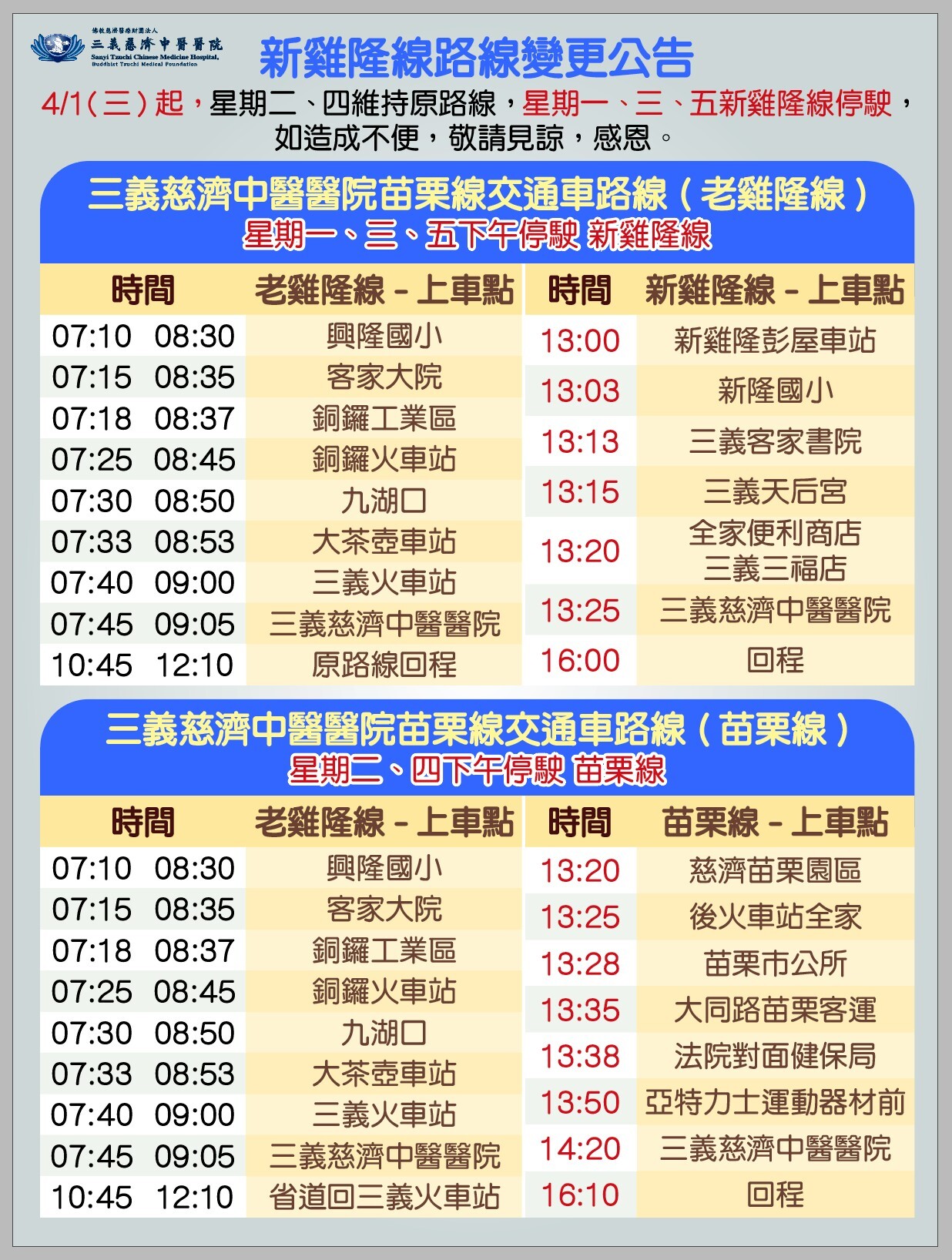 新雞隆線路線變更公告